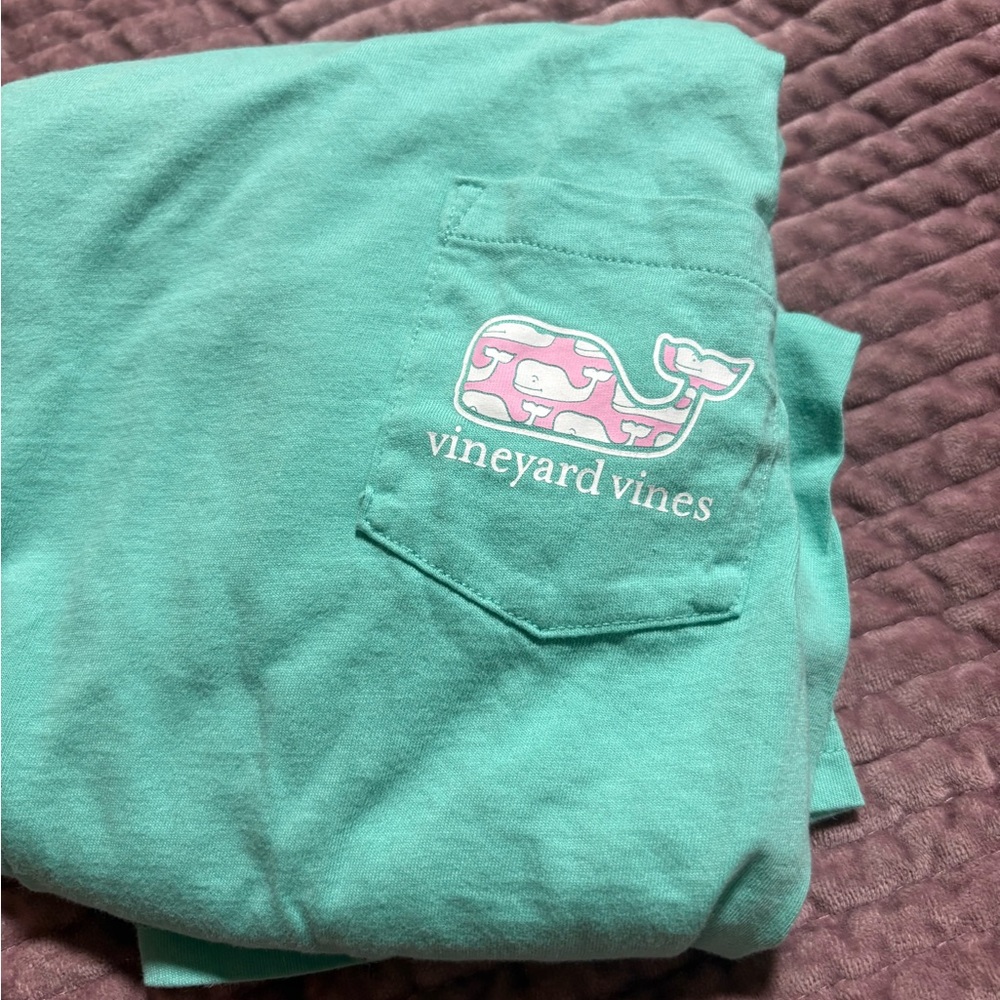 Vineyard Vines Teal Shirt with Pink Whale Pocket